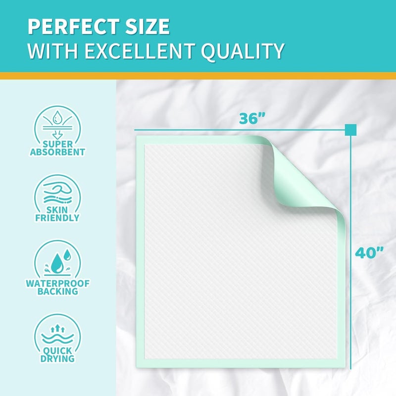 MILDPLUS Disposable Bed Pads 40"X36" Extra Large Chucks Pads for Adults 130G Heavy Duty Pads Super Absorbent Underpads Waterproof Pee Pads for Incontinence, Mattress or Large Pets [100x91CM, 20pcs] - Image 2